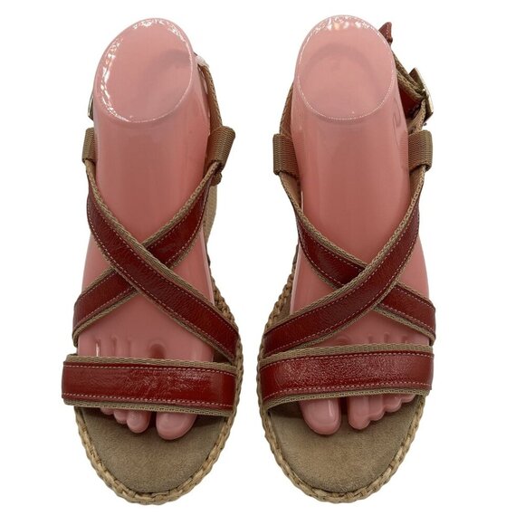 Gant Womens 8 Red Leather Espadrille Wedge Sandals Strappy Slingback Coachella - Picture 8 of 11